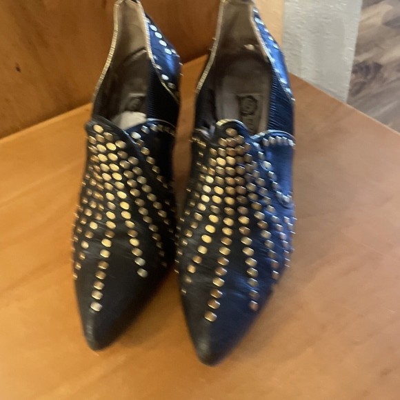 VTG El Vaquero Italy Ankle Boot High Heel Gold Studs Size 37 6-6.5 Booties - Picture 2 of 16